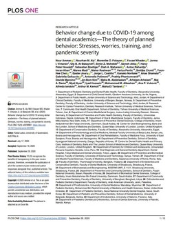 『PLOS One』에 게제된 연구논문 『COVID-19로 인한 치의학계의 행동변화- 계획행동이론: 스트레스, 걱정, 훈련 및 유행의 심각성』